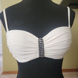 La Vie en Rose AQUA White Rouched Rhinestone Bikini Top